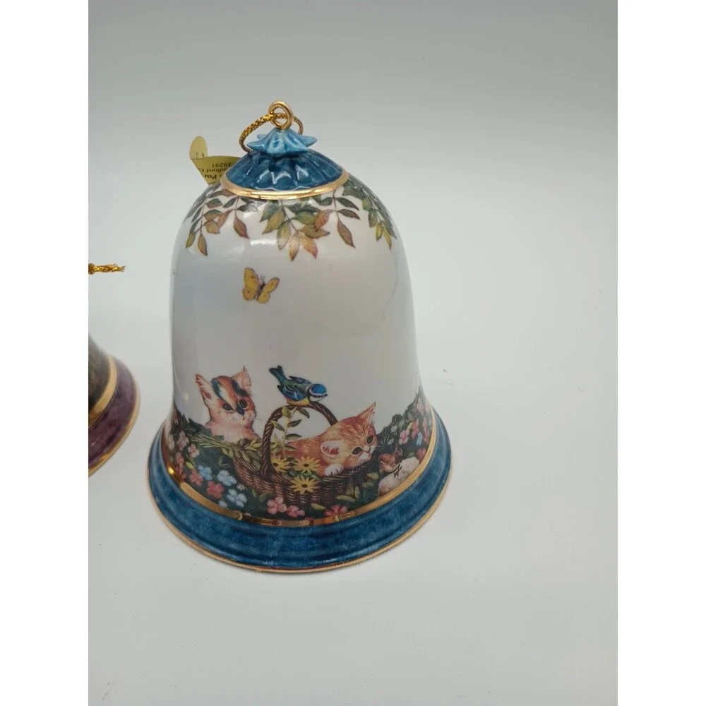 The Bradford Editions Garden Discoveries Kitten Ornaments 3 Bells Kitty Cat